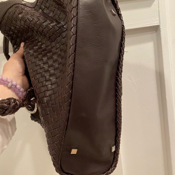 Handmade genuine leather chocolate brown woven tote - Picture 2 of 9